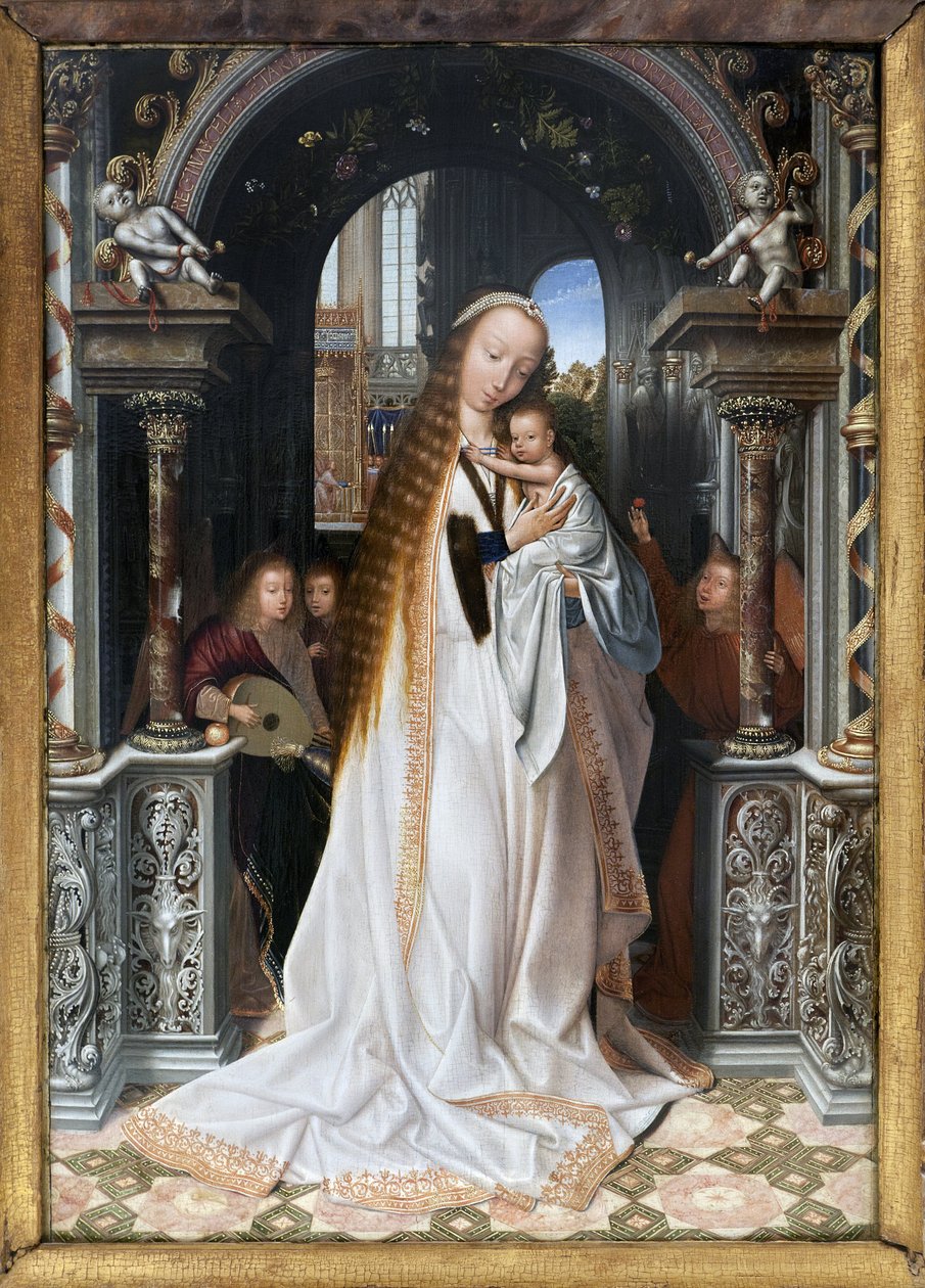Jomfruen og barnet omgivet af engle, maleri af Quentin Metsys (1466-1530), Photography, KIM Youngtae, Lyon, Musee des Beaux Arts de Lyon. af Quentin Metsys