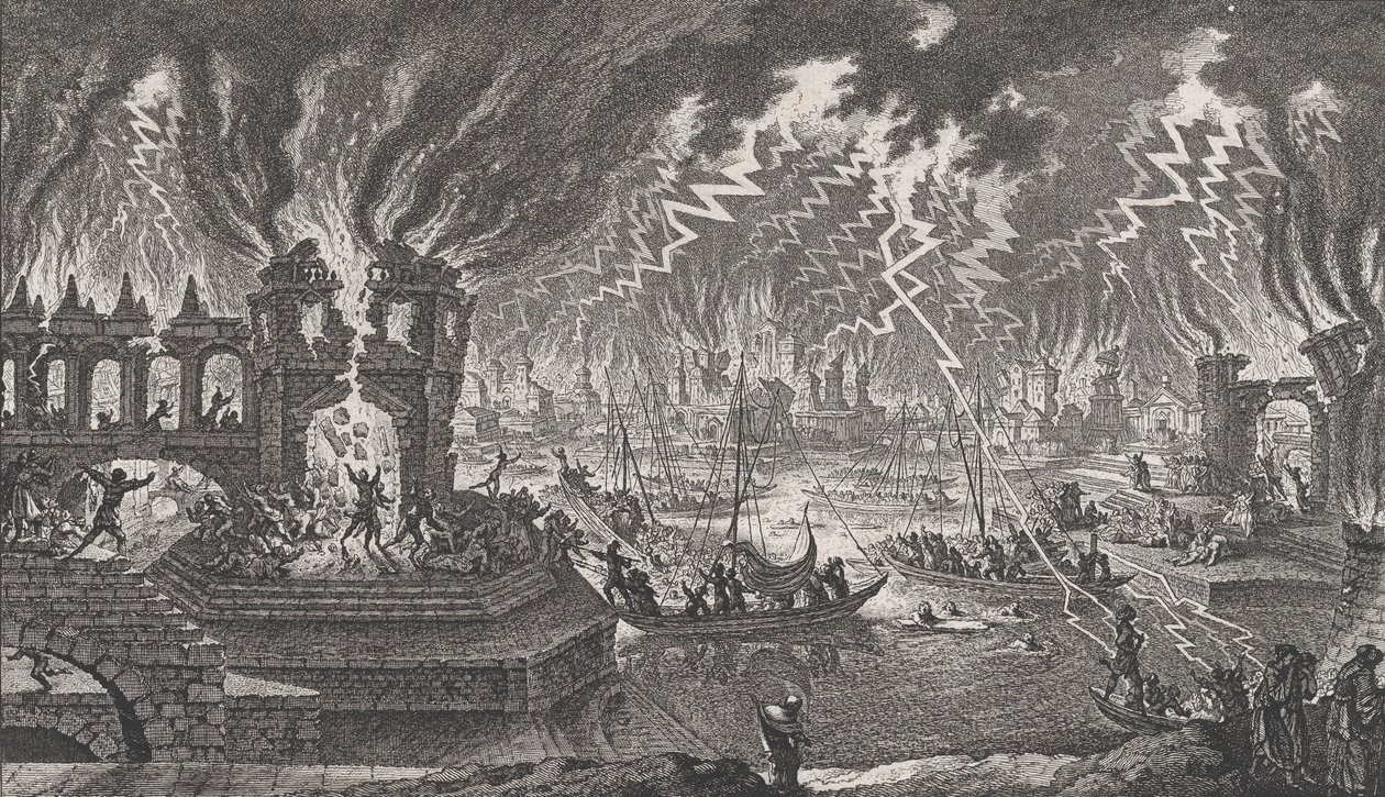 Udsigt over en brand, 1700-tallet. af Quentin Pierre Chedel