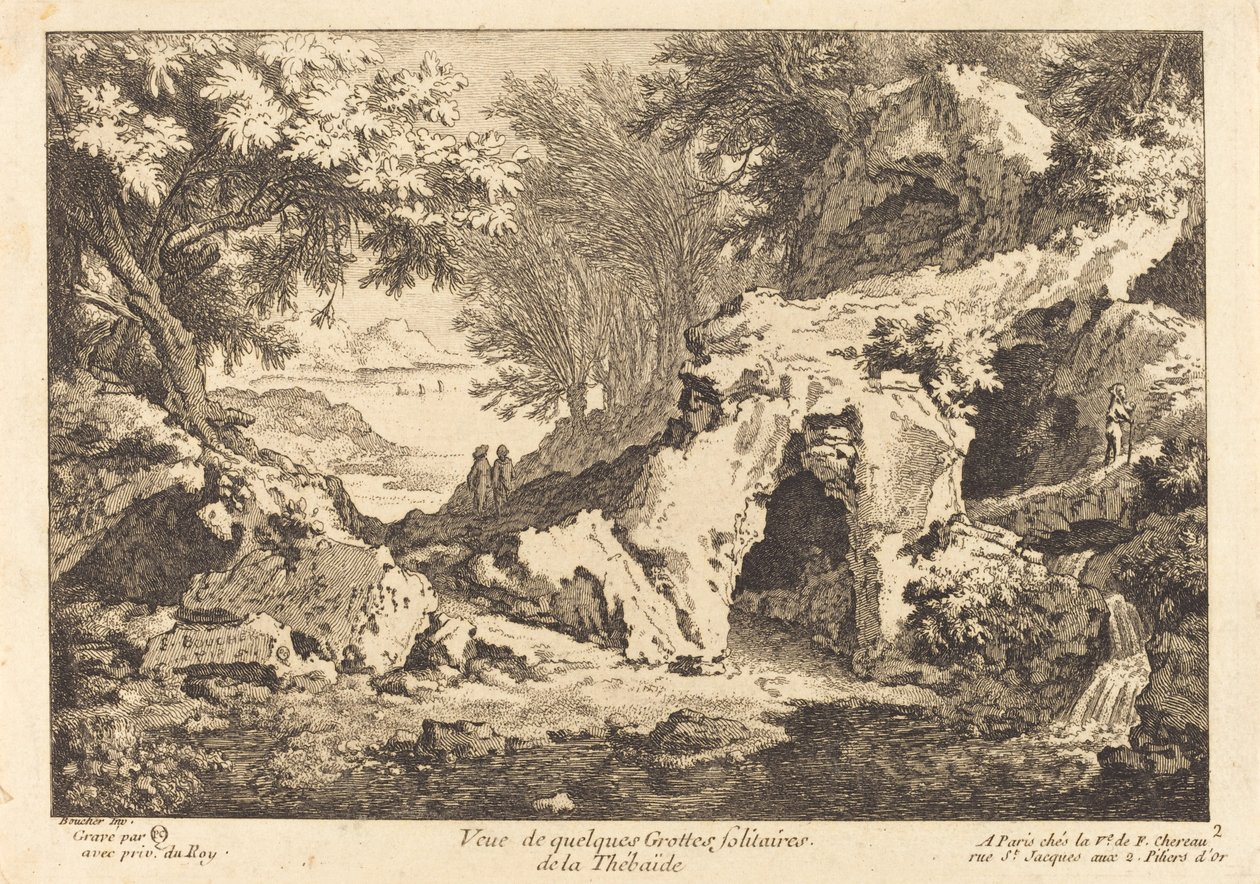 Udsigt over nogle ensomme grotter i Thebaide af Quentin Pierre Chedel after François Boucher