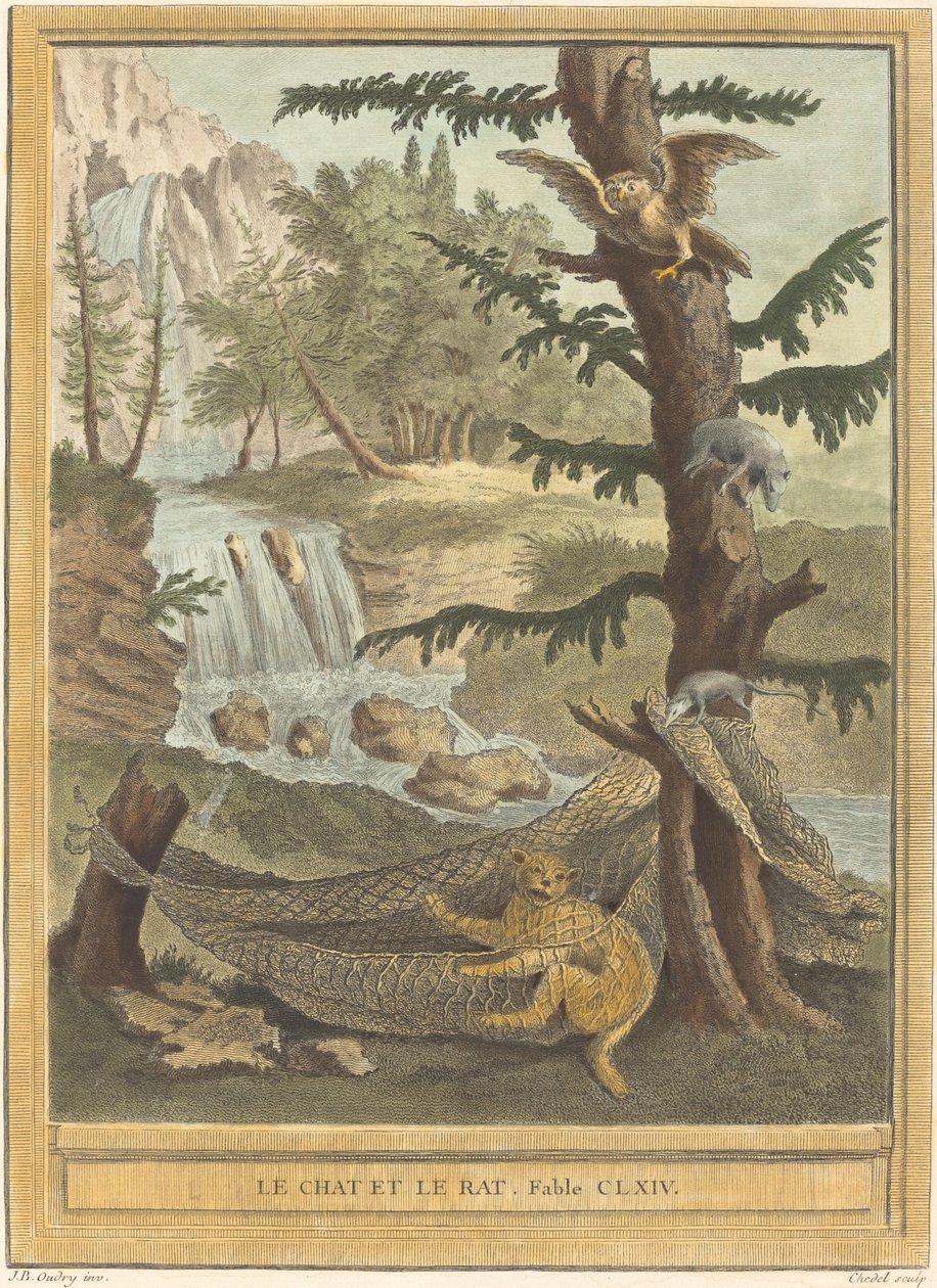 Le chat et le rat (Katten og rotten) af Quentin Pierre Chedel after Jean Baptiste Oudry