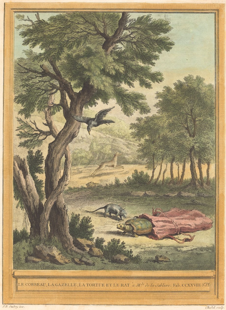 Kragen, Gazellen, Skildpadden og Rotten (Kragen, Gazellen, Skildpadden og af Quentin Pierre Chedel after Jean Baptiste Oudry