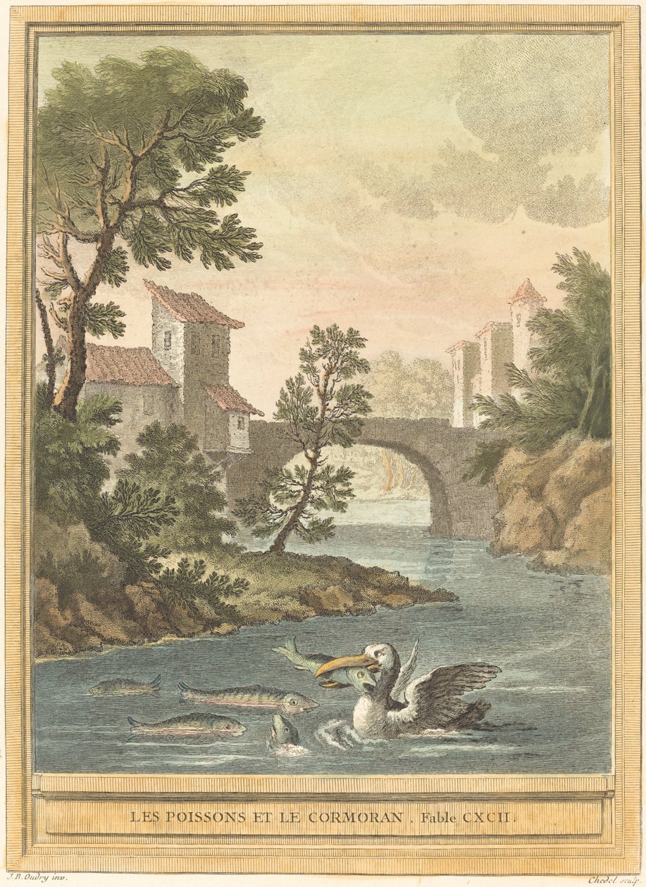 Fisken og Skarven af Quentin Pierre Chedel after Jean Baptiste Oudry