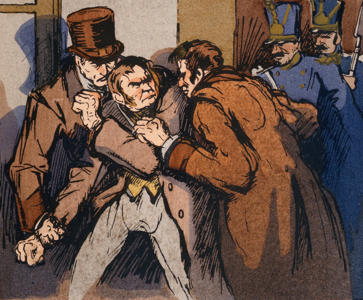 "Arrestationen af Vautrin", illustration til "Splendeurs et Miseres des Courtisanes" af Honore de Balzac, 1922 af Quint