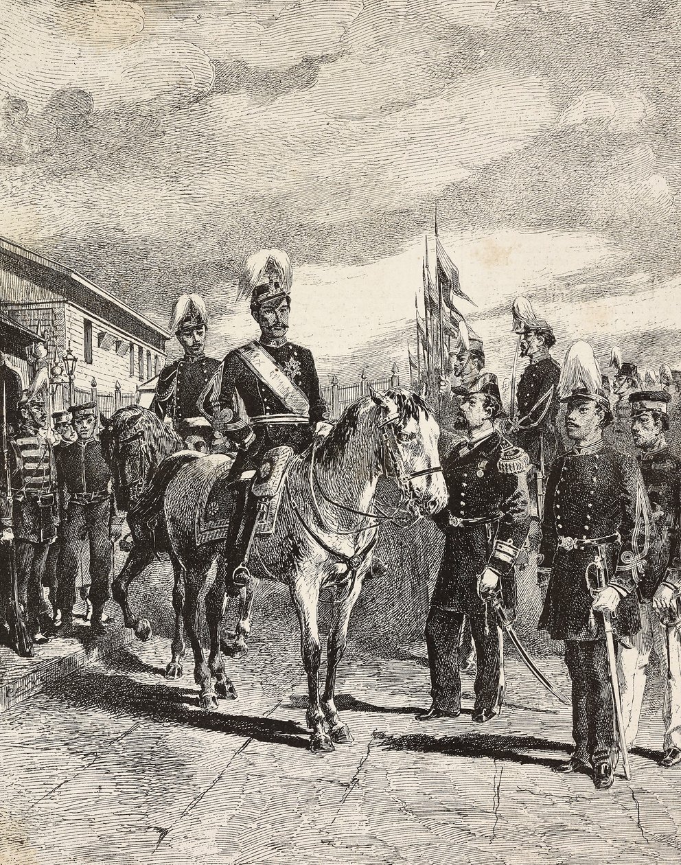 Japansk hær: Infanterisoldater, stabschefer, generalmajor, kavaleri, viceadmiral, infanterikaptajn, skytte, Japan, gravering fra tegning af Quinto Cenni, fra L