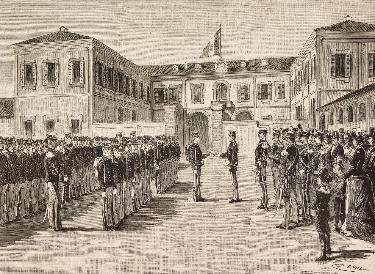 Prins Vittorio Emanuele (1870-1946), greve af Torino, giver grader til kadetter fra militærakademiet i Milano, Italien, 14. marts af Quinto Cenni