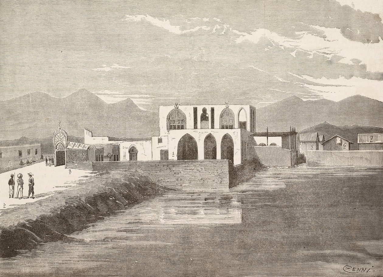 Den italienske viceguvernørs palads, Massawa, Eritrea, gravering fra en tegning af Quinto Cenni og en skitse af Pieragostini, fra L