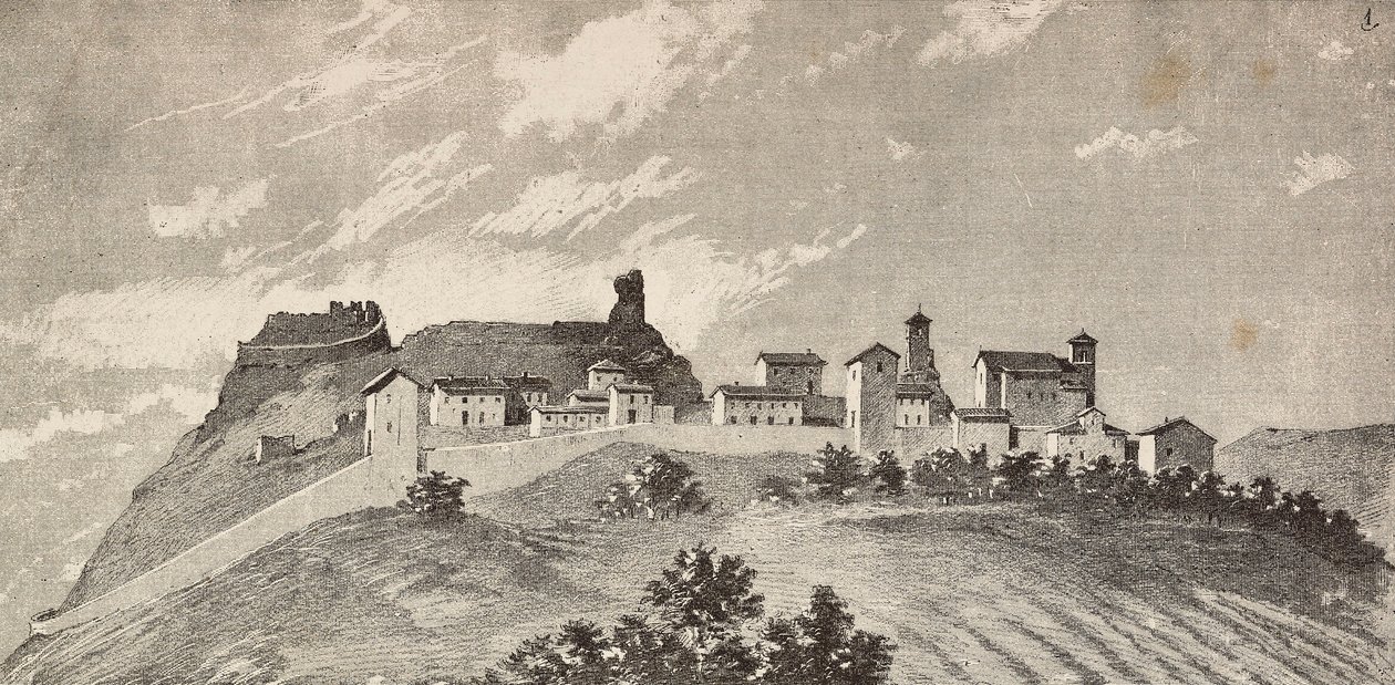 Byen San Giovanni i Galilea, Italien, gravering fra en tegning af Quinto Cenni og en skitse af Ulisse Topi, fra L