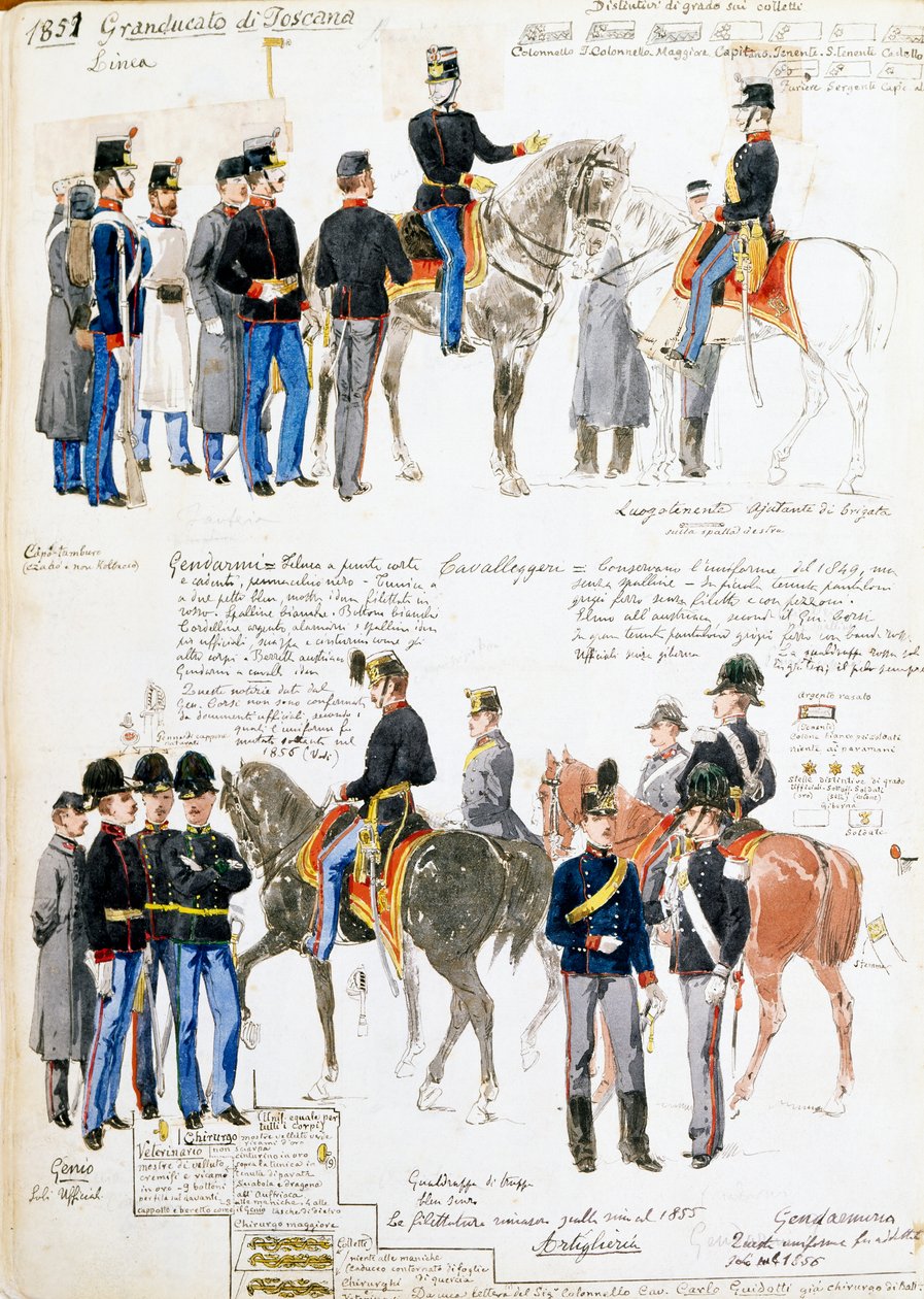 Uniformer af Storhertugdømmet Toscana i 1851, plade taget fra Cenni codex, samling af militærskitser tegnet af Quinto Cenni (1845-1917) af Quinto Cenni