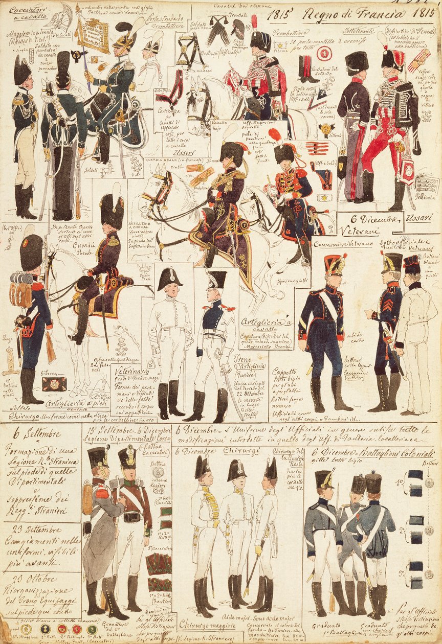 Uniformer of Hunters on horseback of Kingdom of France, af Quinto Cenni, farveplade af Quinto Cenni