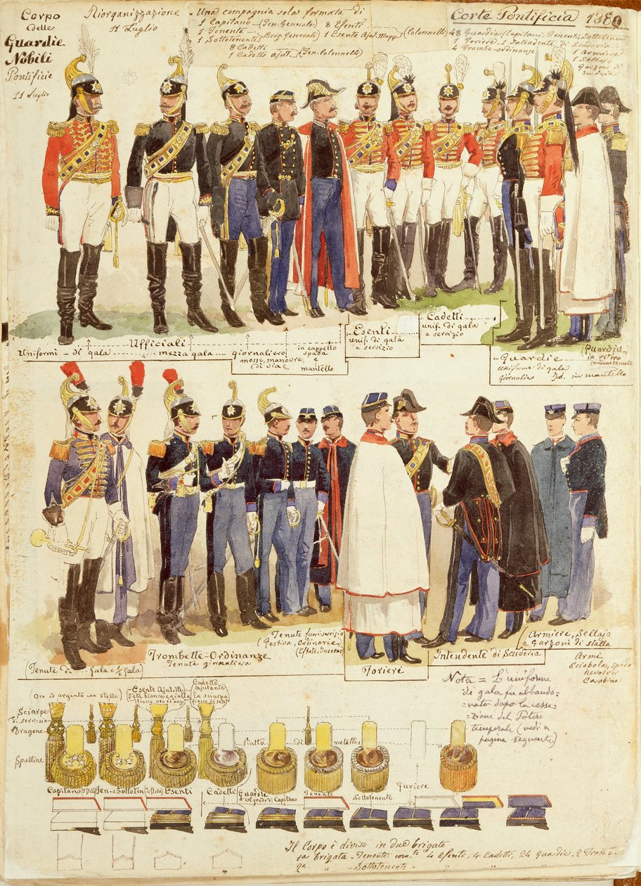 Uniformer of Papal Noble Guards, farveplade af Quinto Cenni af Quinto Cenni