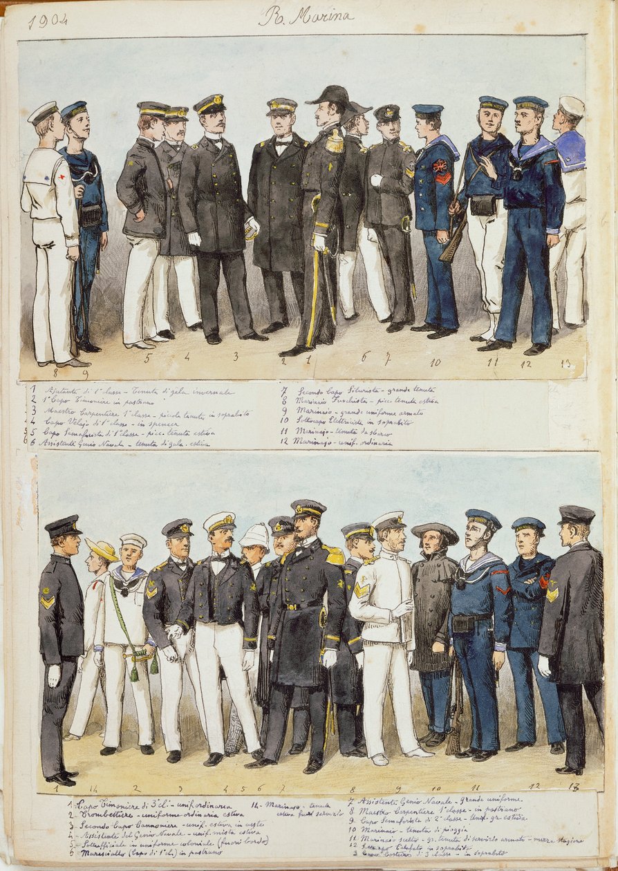 Uniformer fra Royal Navy of Kingdom of Italy, farveplade af Quinto Cenni af Quinto Cenni
