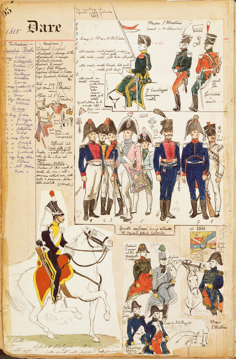 Forskellige uniformer, af Quinto Cenni, farveplade, ca. 1815 af Quinto Cenni