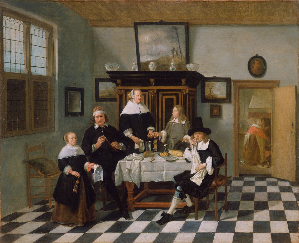 Familiegruppe ved middagsbordet, ca.1658-60 af Quiringh Van Brekelenkam