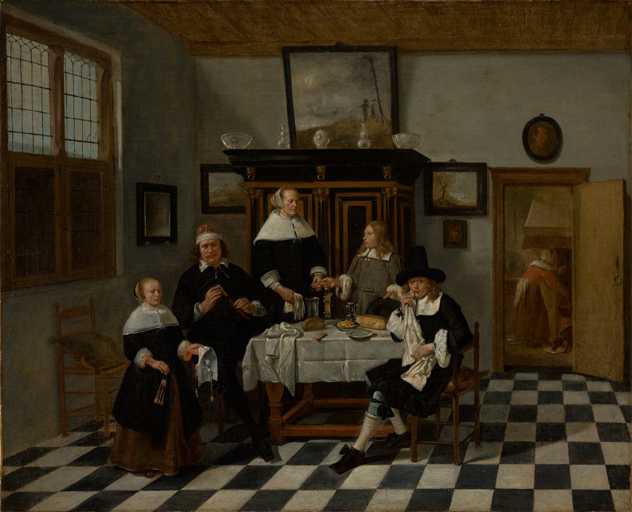 Familiegruppe i et interiør af Quiringh Gerritsz. van Brekelenkam