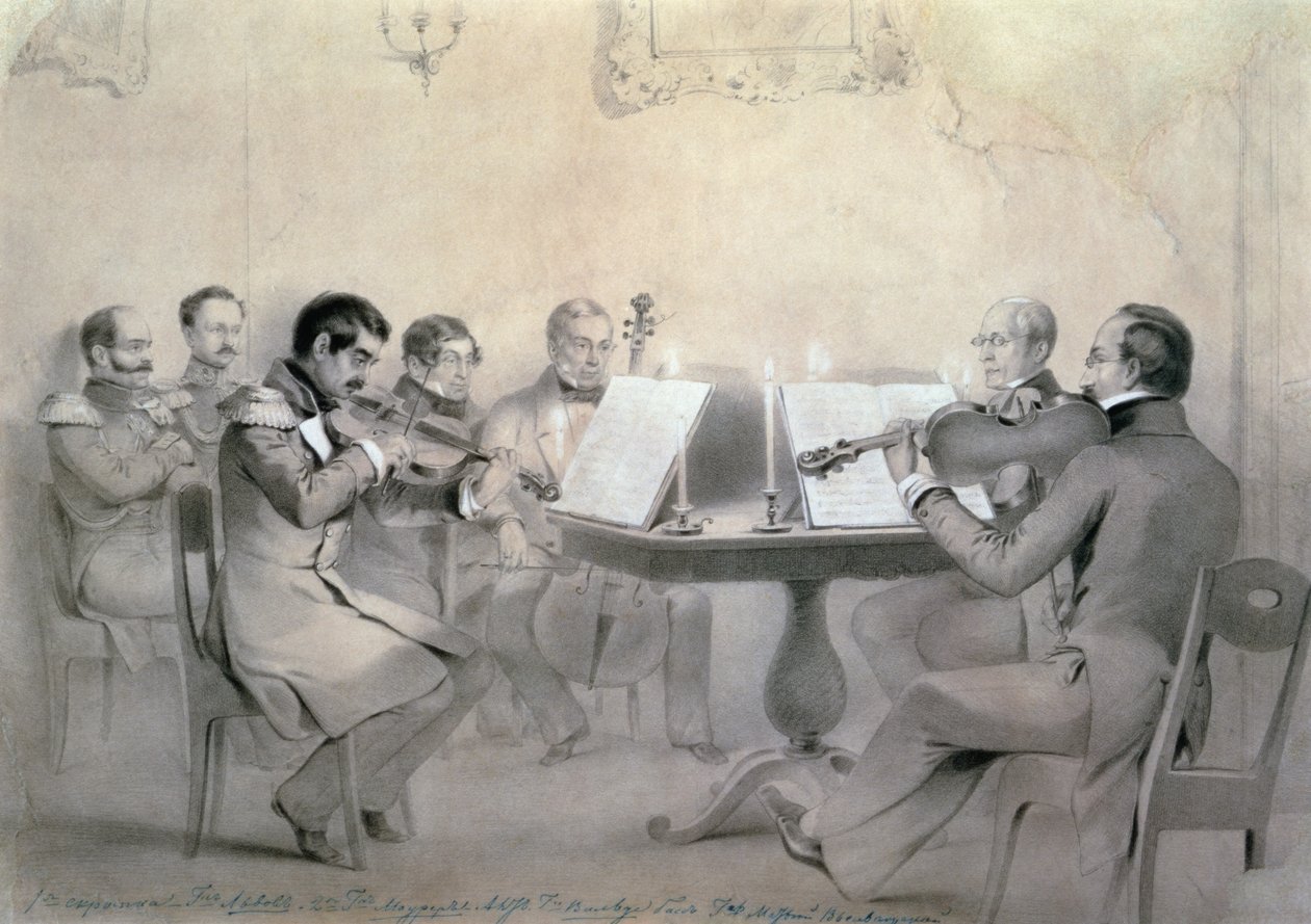 Kvartet af komponist grev A. F. Lvov, 1840 af R. Rorbach