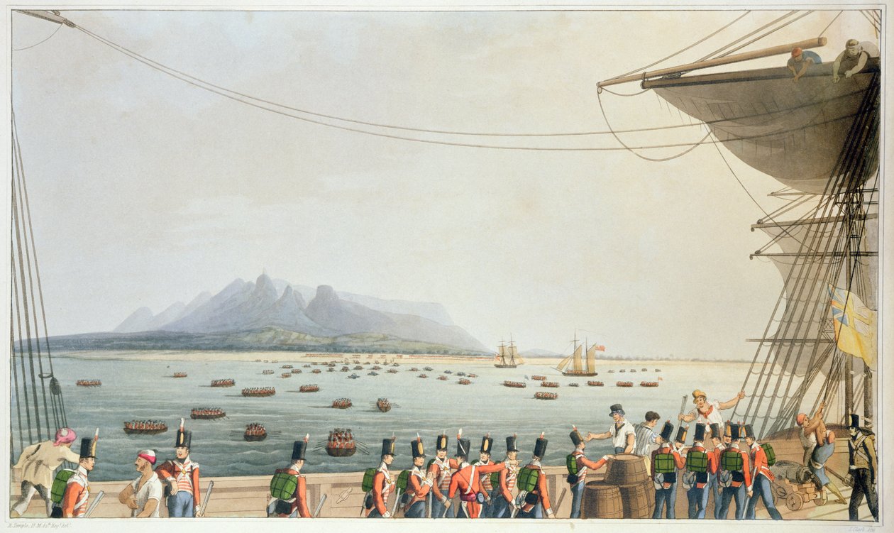 Udsigt fra dækket af Upton Castle Transport, af den britiske hærs landgang, 29. november 1810, fra 