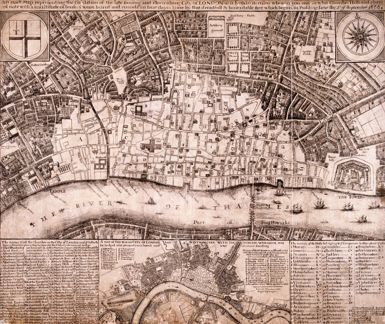 Kort over London, 1666 af RP