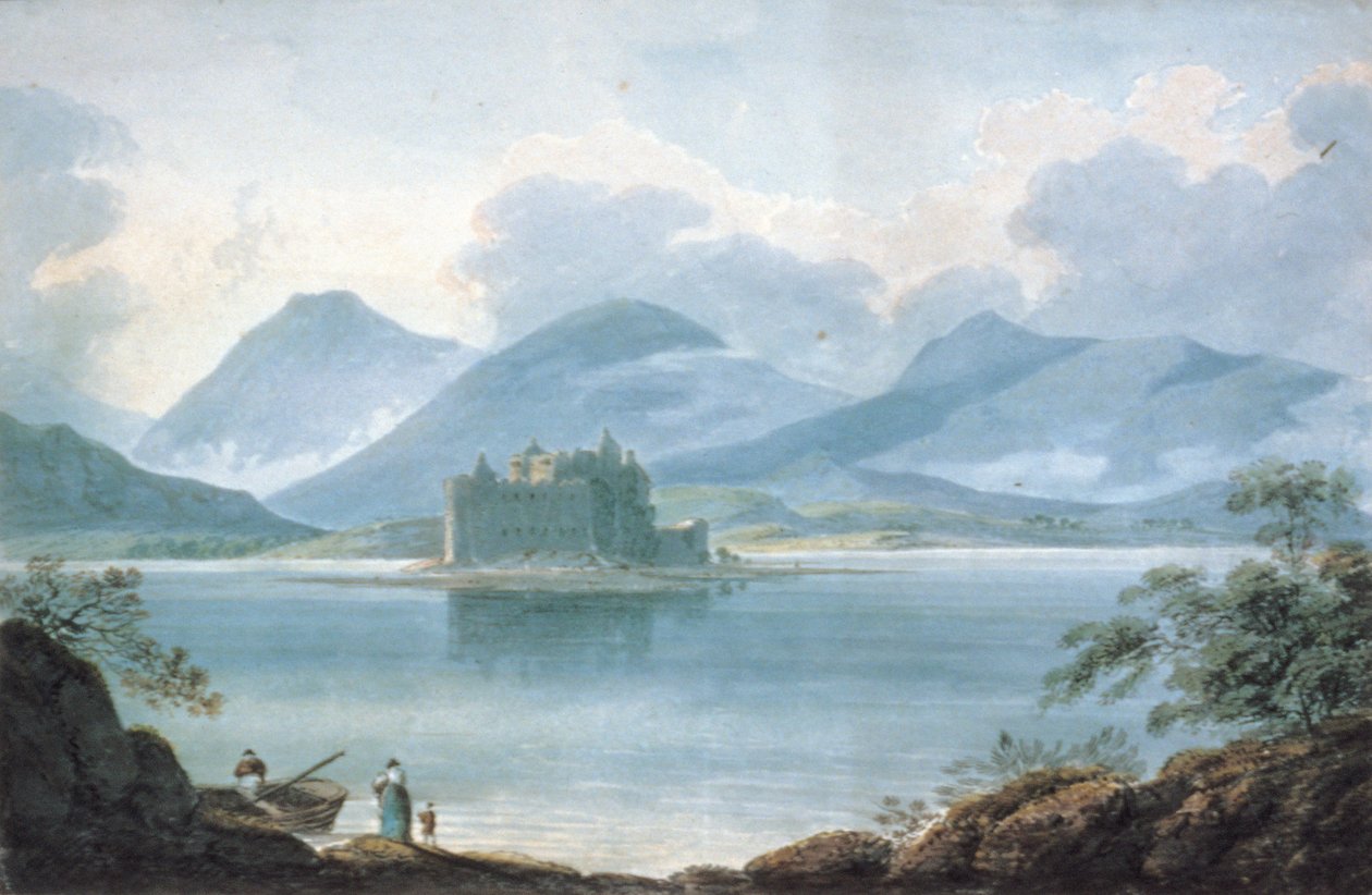 Udsigt over Loch Awe, Argyllshire, til Kilchurn Castle og bjergene udenfor af R.S. Barret