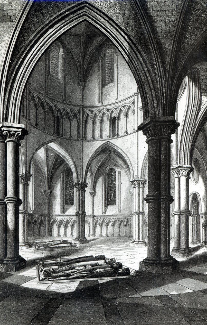 Interiør af tempelkirken, der viser billederne af ridderne 9bw foto) af R.W. Billings