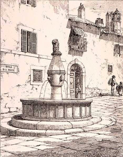 Fountain of the Vicolo di S. Rocco, Viterbo, Italien, fra 