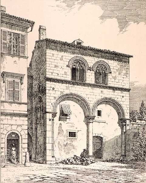 Hus på Piazza del Duomo, Viterbo, Italien, fra 