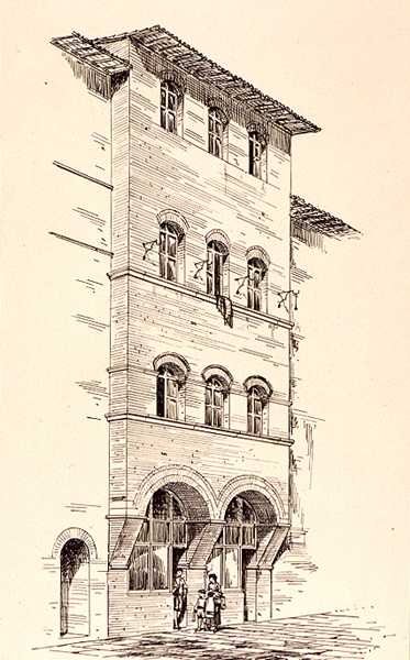 Udsigt over et murstenshus, Montepulciano, Italien, fra 