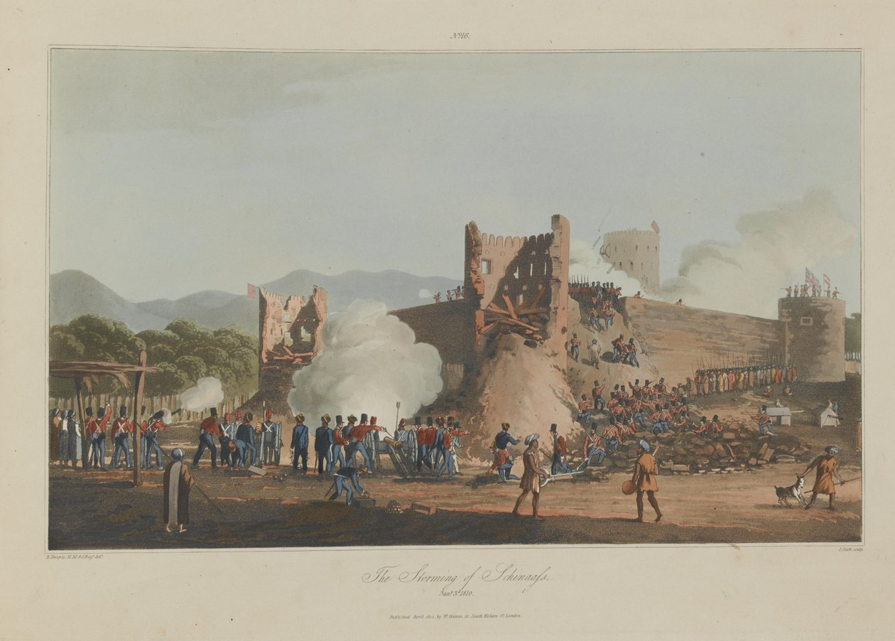 Stormningen af Schinaass, 3. januar 1810, indgraveret af I. Clark af R. (after) Temple