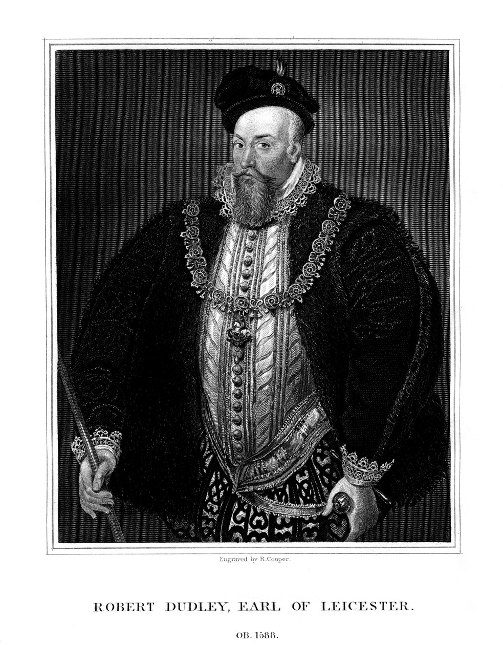 Robert Dudley, 1. jarl af Leicester, favorit hos dronning Elizabeth I af England, 1823. af R. Cooper