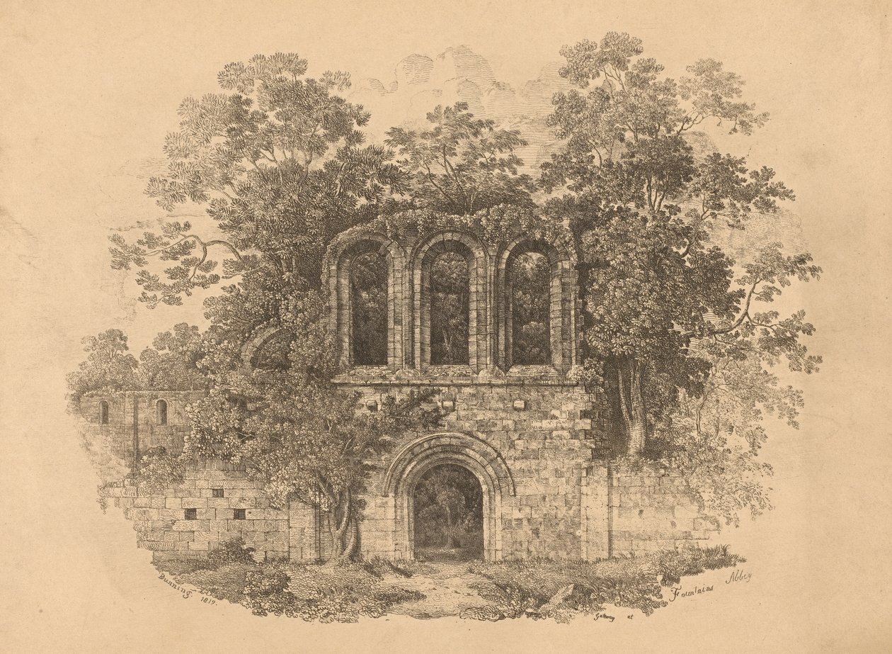 Gateway ved Fountains Abbey af R. Dunning