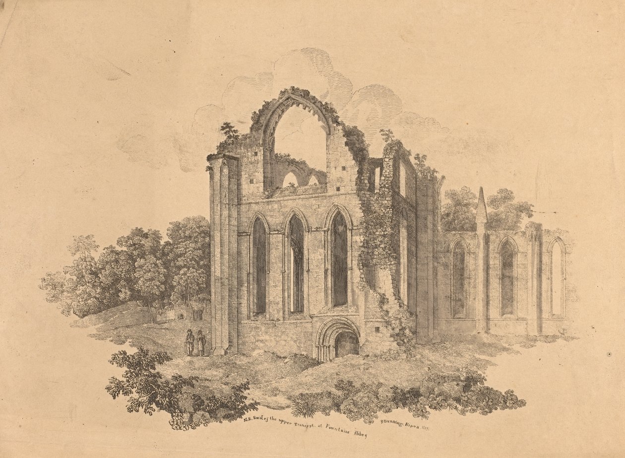 N.E. Enden af det øvre tværskib ved Fountains Abbey af R. Dunning