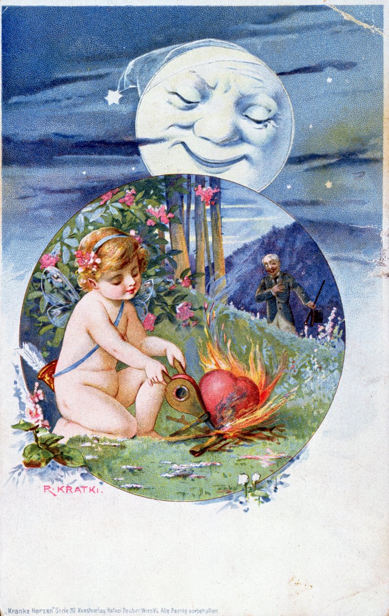Postkort fra sættet Ill Hearts, ca. 1900 (farvestik) af R. Kratki