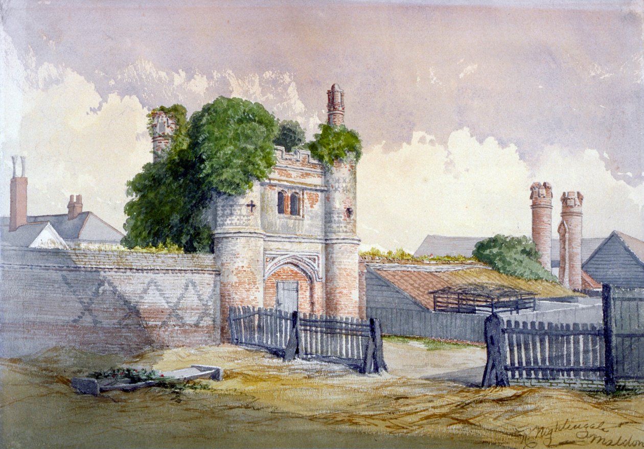 Udsigt over Beckingham Hall nær Witham, Essex, 1869. af R Nightingale