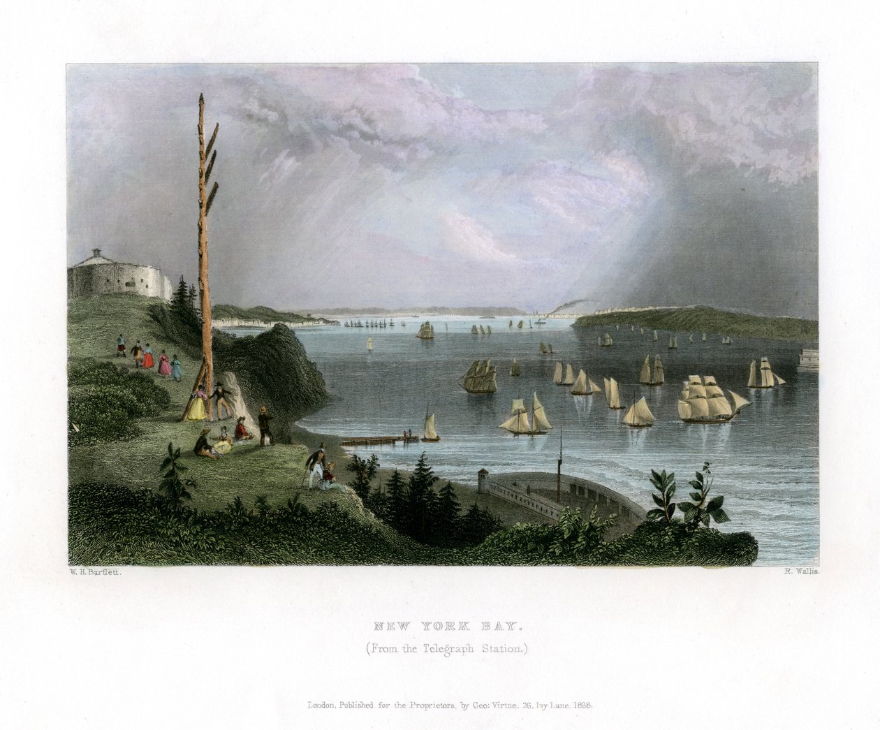 New York Bay set fra Telegraph Station, USA, 1838. af R. Wallis