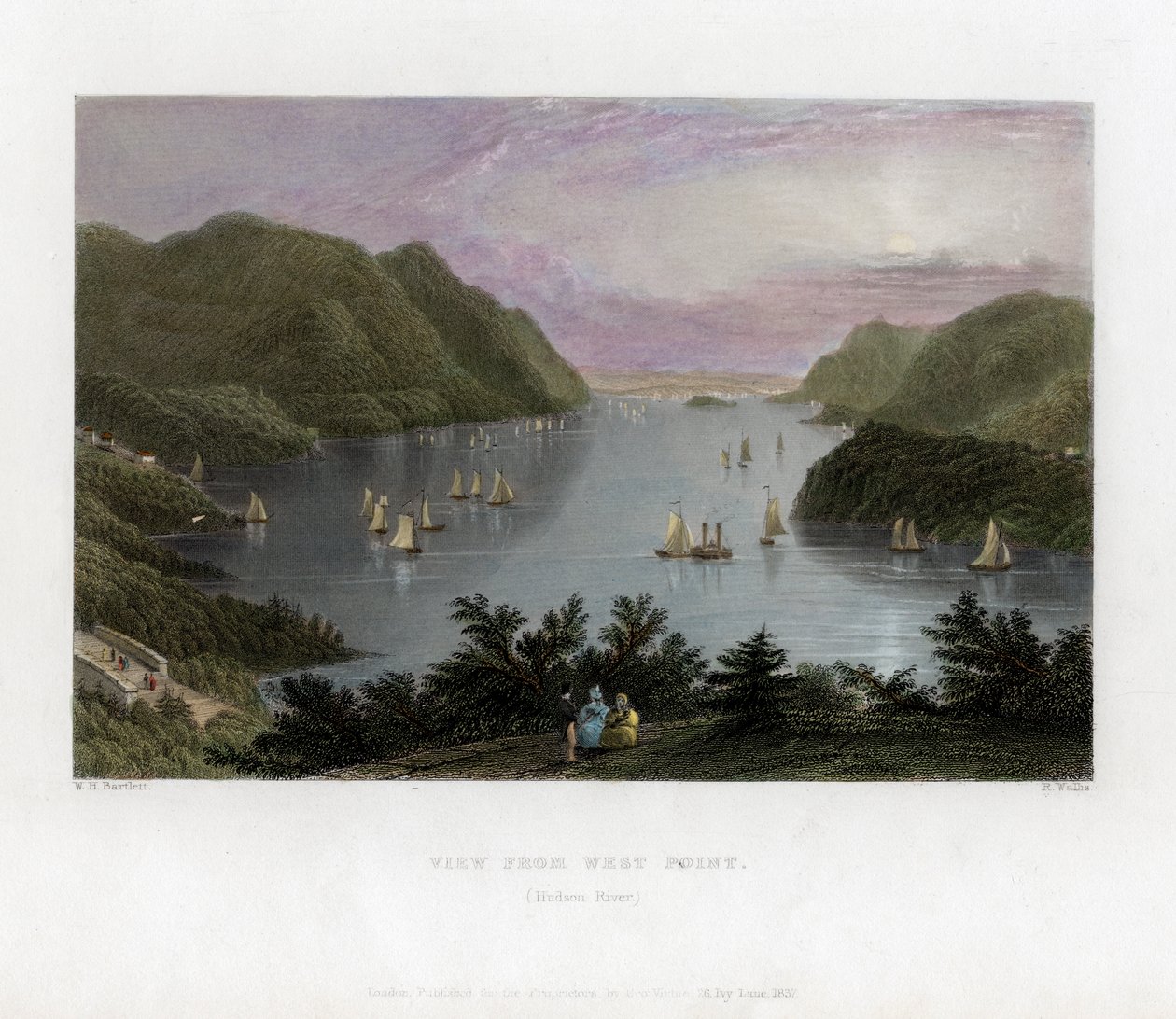 Hudson-floden set fra West Point, USA, 1837. af R. Wallis