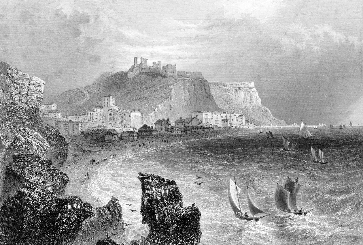 Kystlinjen ved Hastings, East Sussex, 1840. af R. Wallis