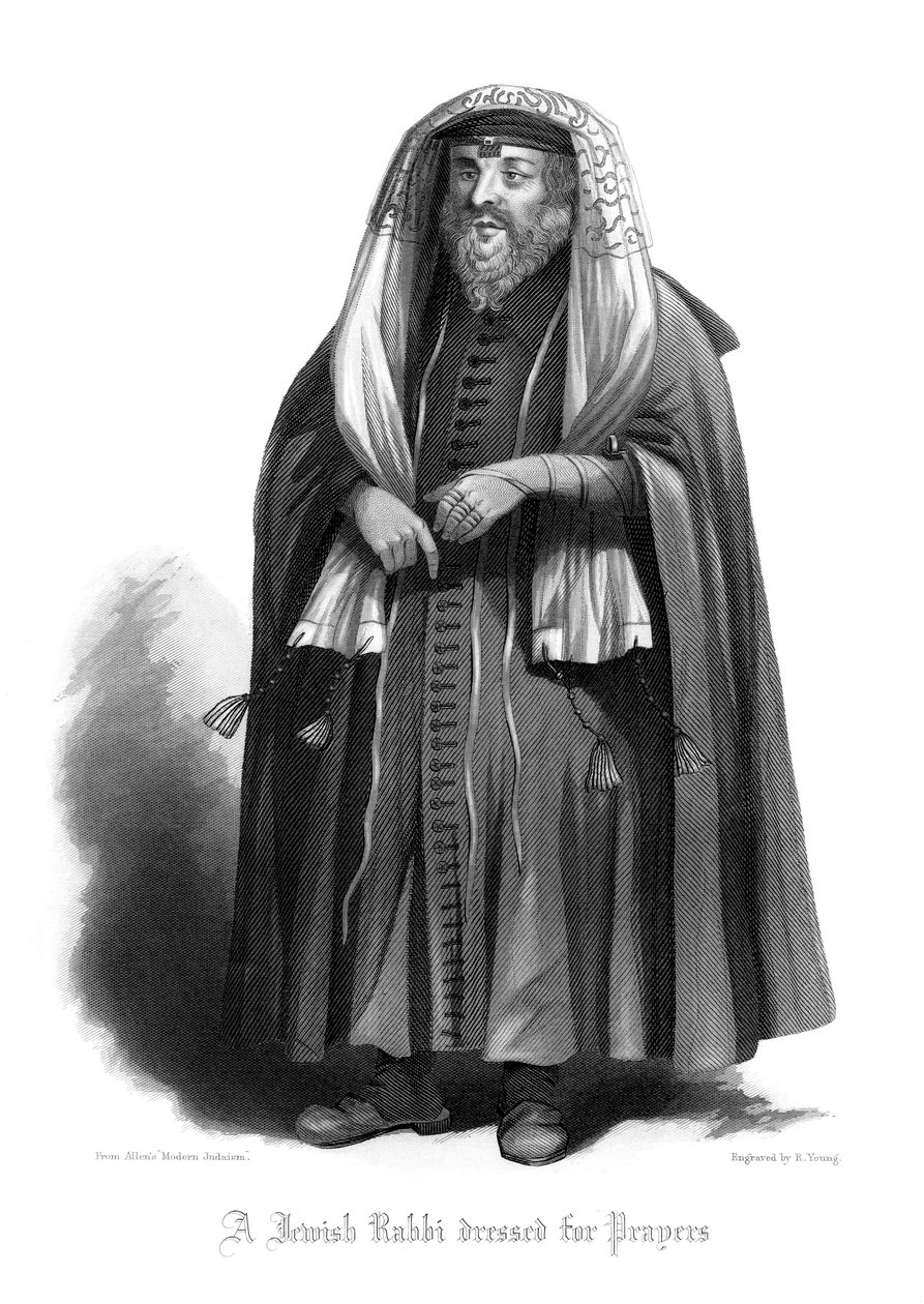 En jødisk rabbiner klædt på til bønner. af R. Young