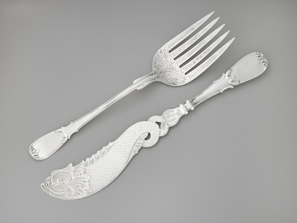 Fiskegaffel og kniv, ca. 1835-1845 (sølv) af R. and W. Wilson