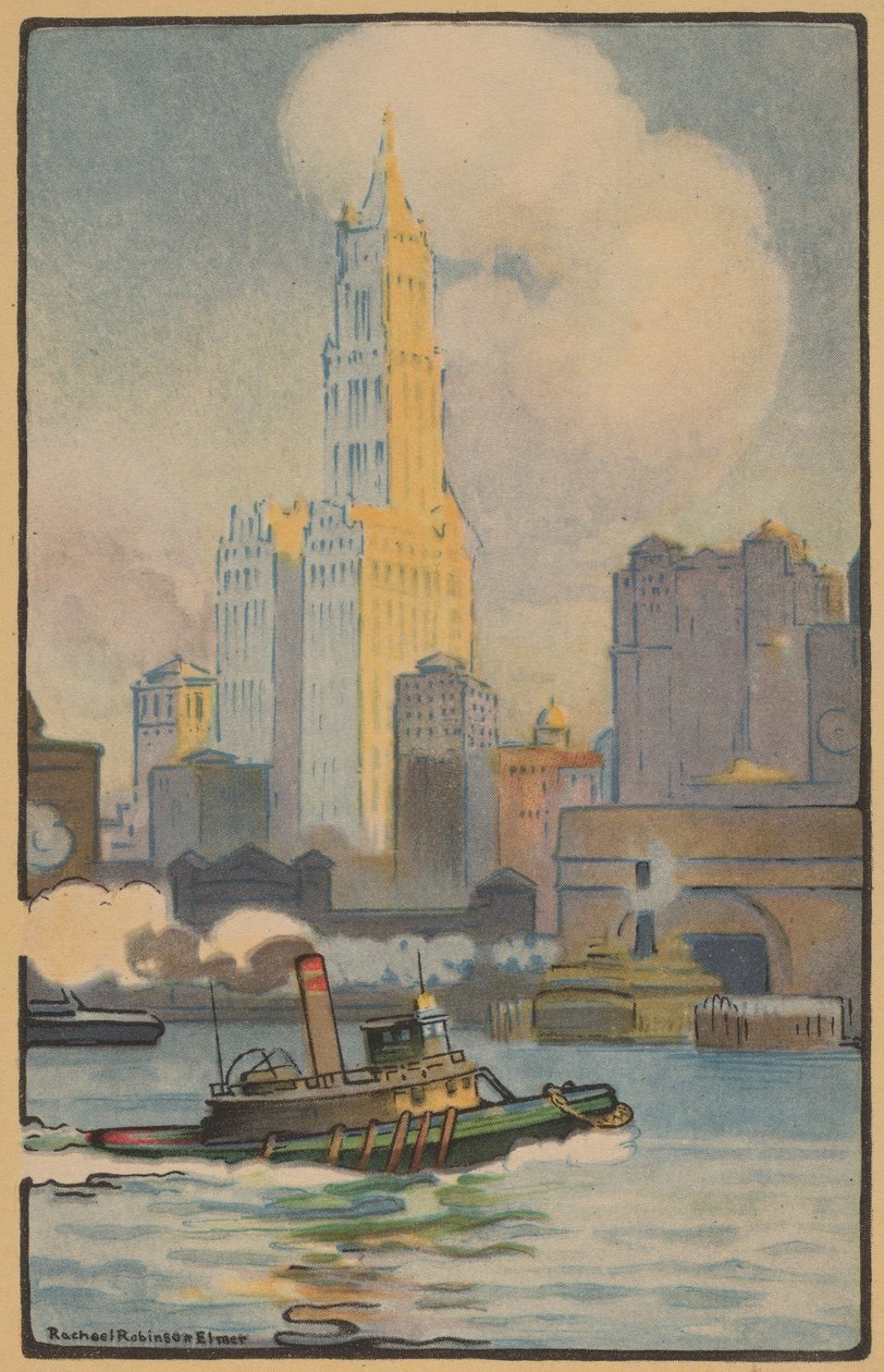 Woolworth-bygningen fra færgen, 1914. af Rachael Robinson Elmer