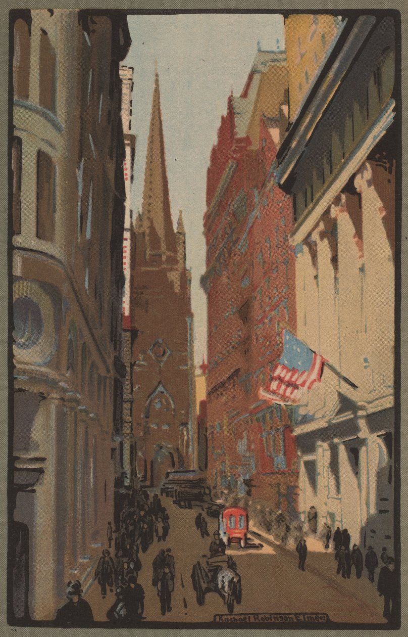 Trinity Church og Wall Street, 1914. af Rachael Robinson Elmer