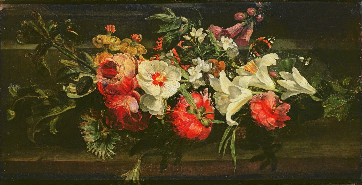 Stilleben med roser, liljer og andre blomster af Rachel Ruysch