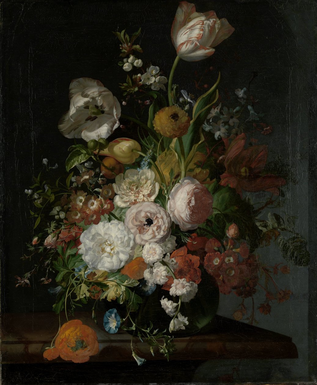 Stilleben med blomster i en glasvase af Rachel Ruysch