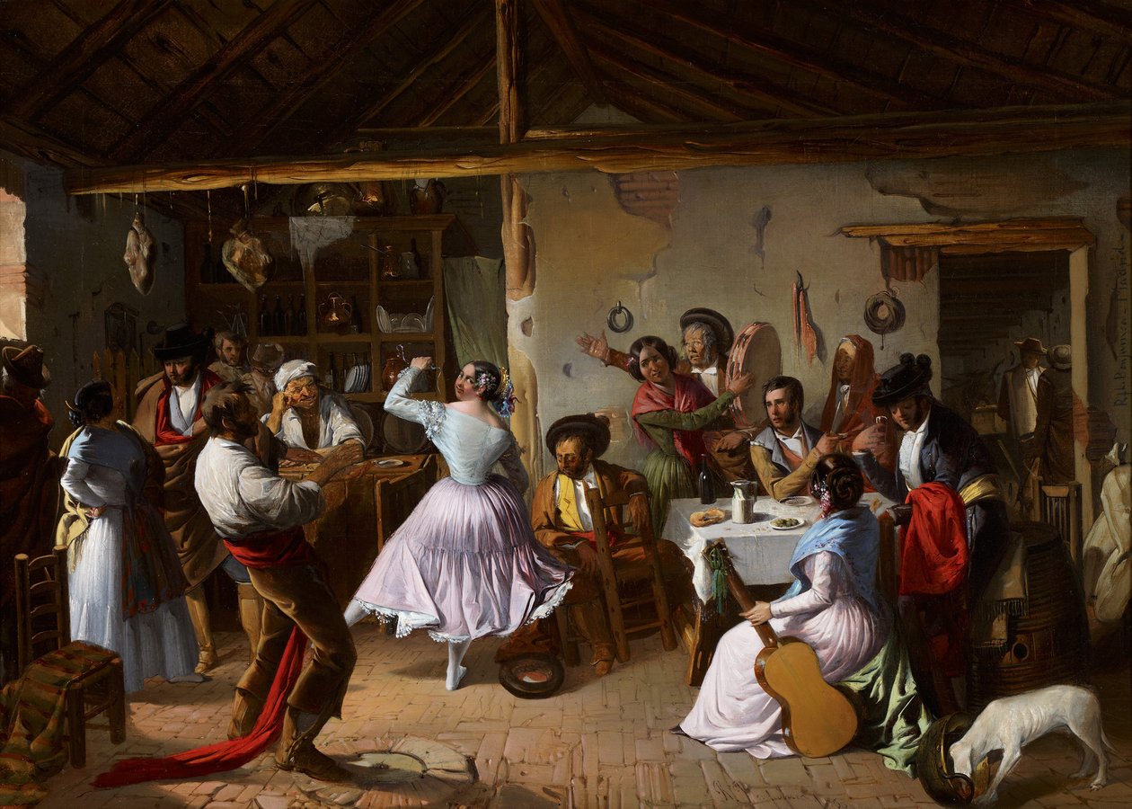 Dance at a Country Inn - Benjumea, Rafael (ca. 1825-c. 1887) - 1850 - Olie på lærred - 46x65 - Carmen Thyssen Museum, Malaga af Rafael Benjumea