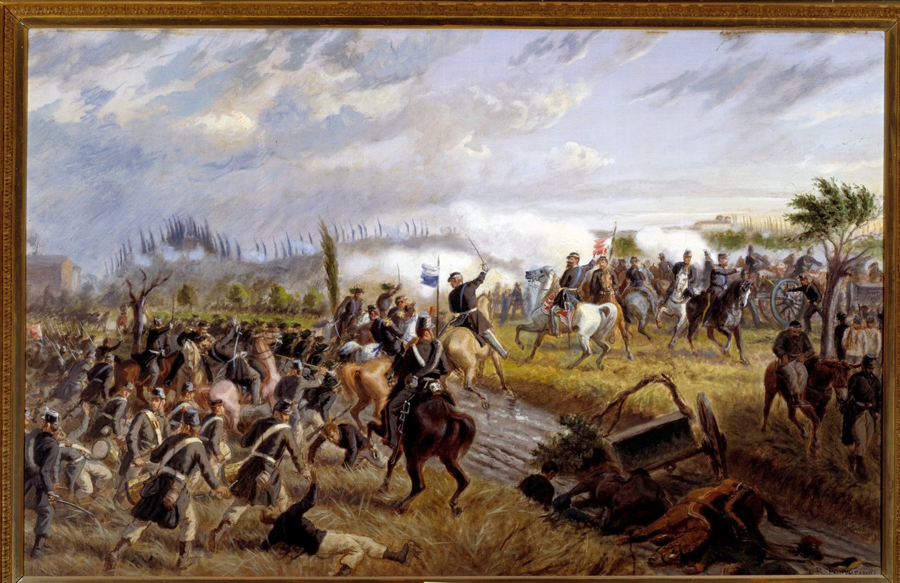 Risorgimento: "" Slaget ved San Martino"" Episode af slaget ved Solferino den 24/06/1859 (Udsigt over slaget ved San Martino den 24. juni 1859) Maleri af Raffaele Pontremoli (1832-1905) 1897 Dim 136x86 cm Asti , Pinacoteca Civica af Raffaele Pontremoli