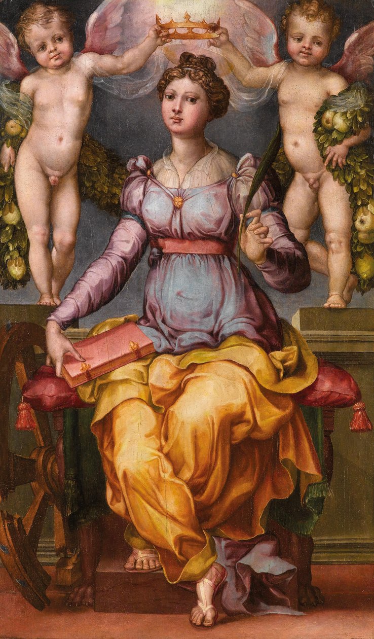 Sankt Katarina af Alexandria kronet af to engle af Raffaellino dal Colle