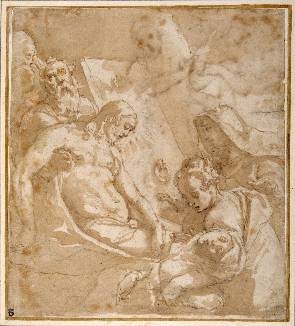 The Entombment (pen og blæk med vask og gouache, over kridt, på papir) af Raffaellino da Reggio (c.1550 78)