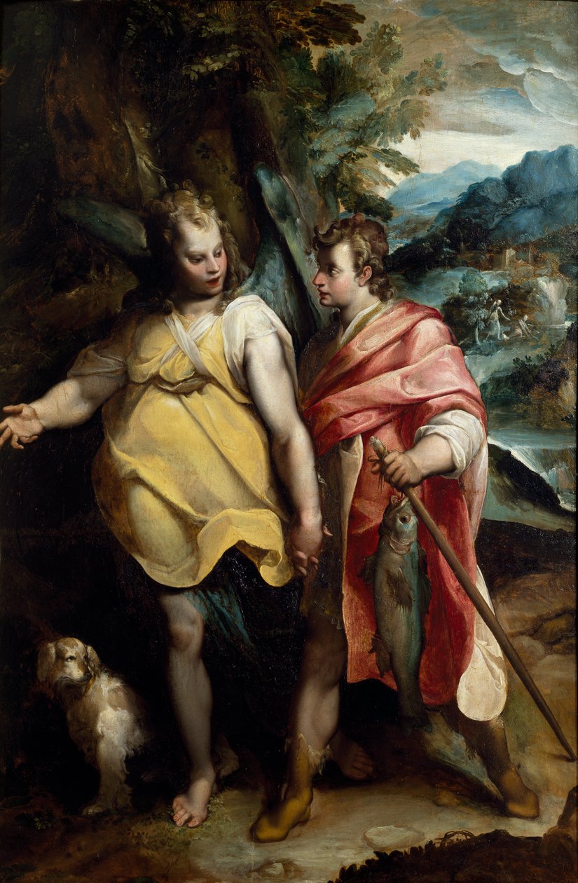 Tobias og engel, af Raffaellino da Reggio (1550-1578) af Raffaellino da Reggio (c.1550 78)