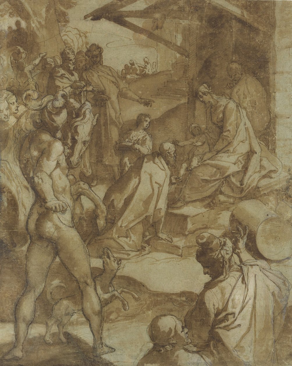 Magiernes tilbedelse, 1550-78. af Raffaellino da Reggio
