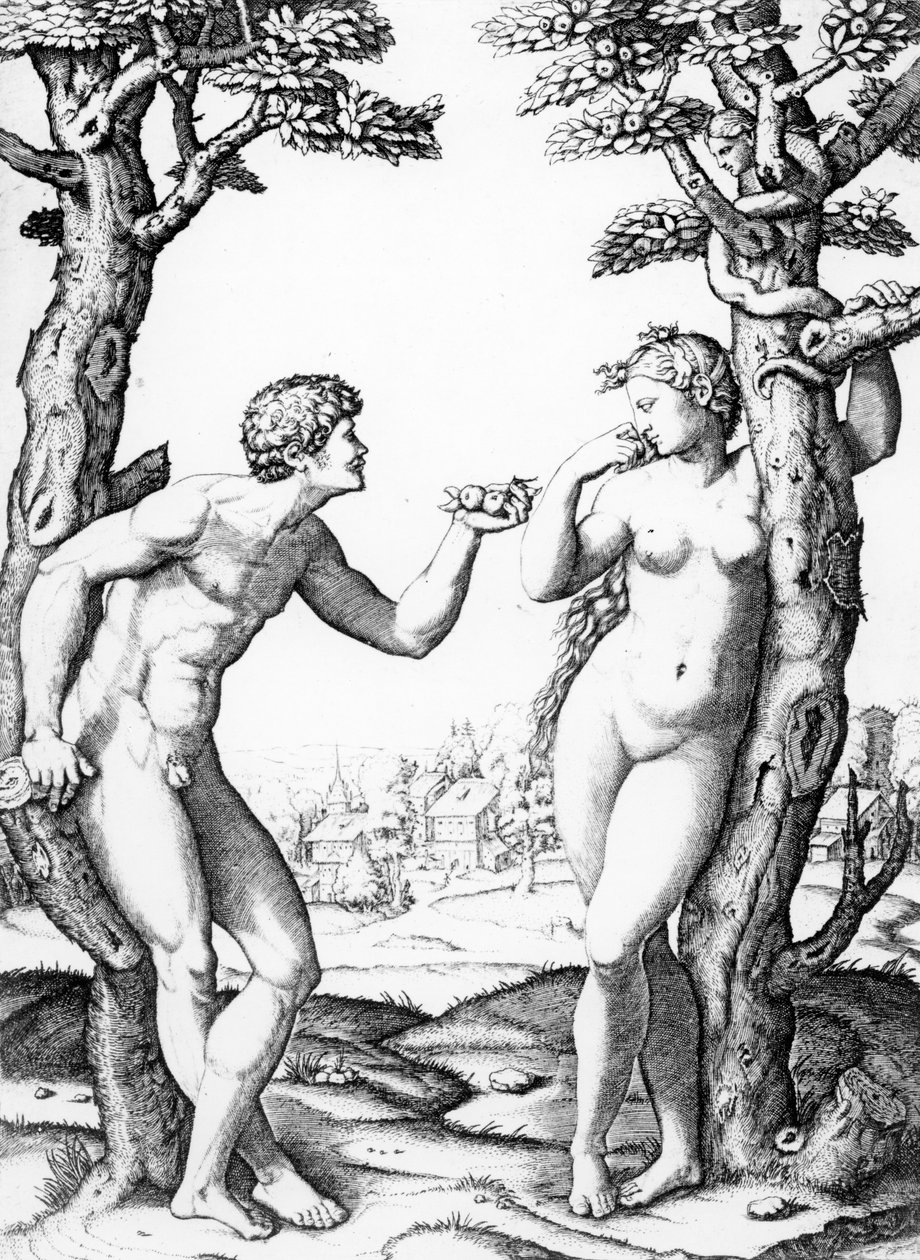 Adam og Eva, graveret af Marcantonio, ca. 1520 af Raffaello Sanzio Raphael
