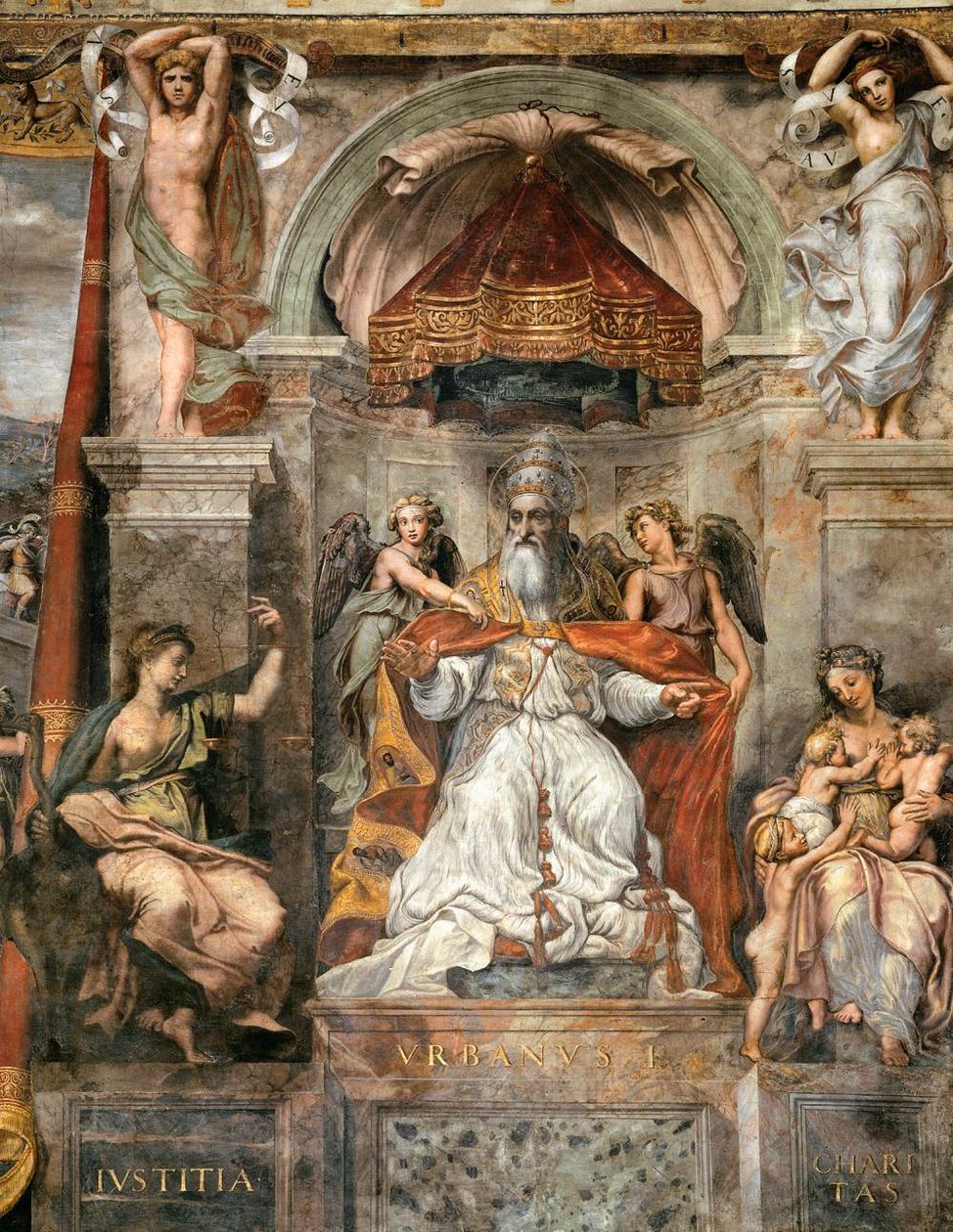 Hall of Constantine, urban pave I mellem retfærdighed og velgørenhed af Raffaello Sanzio Raphael
