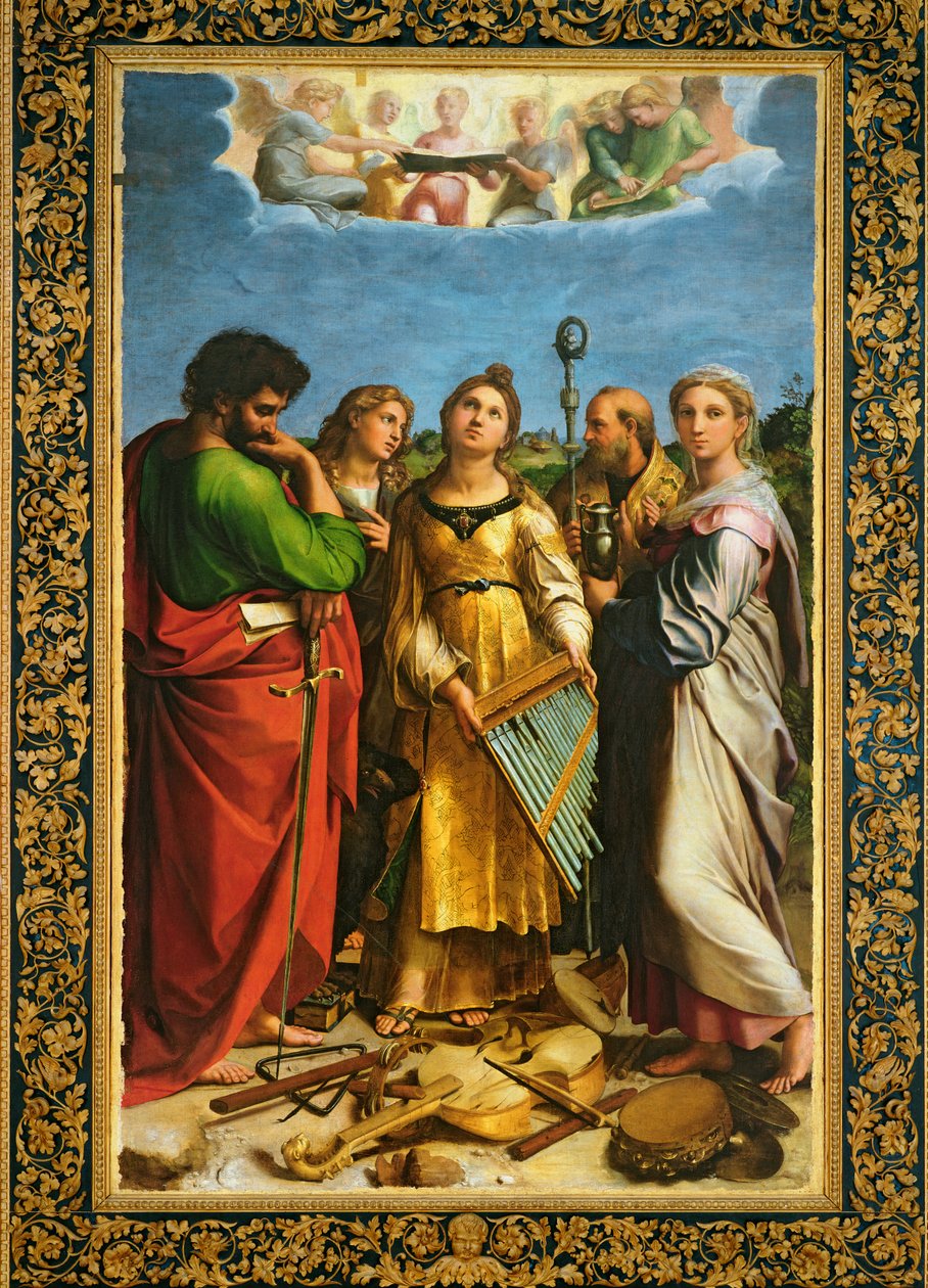 Sankt Cecilia omgivet af Sankt Paulus, Sankt Johannes Evangelisten, Sankt Augustin og Maria Magdalena, ca. 1513 (se også 228955 og 349832) af Raffaello Sanzio Raphael